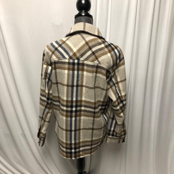 Zara Flannel Shirt Womens Size XS Beige Brown Plaid Button Down Shacket Casual - Picture 4 of 10